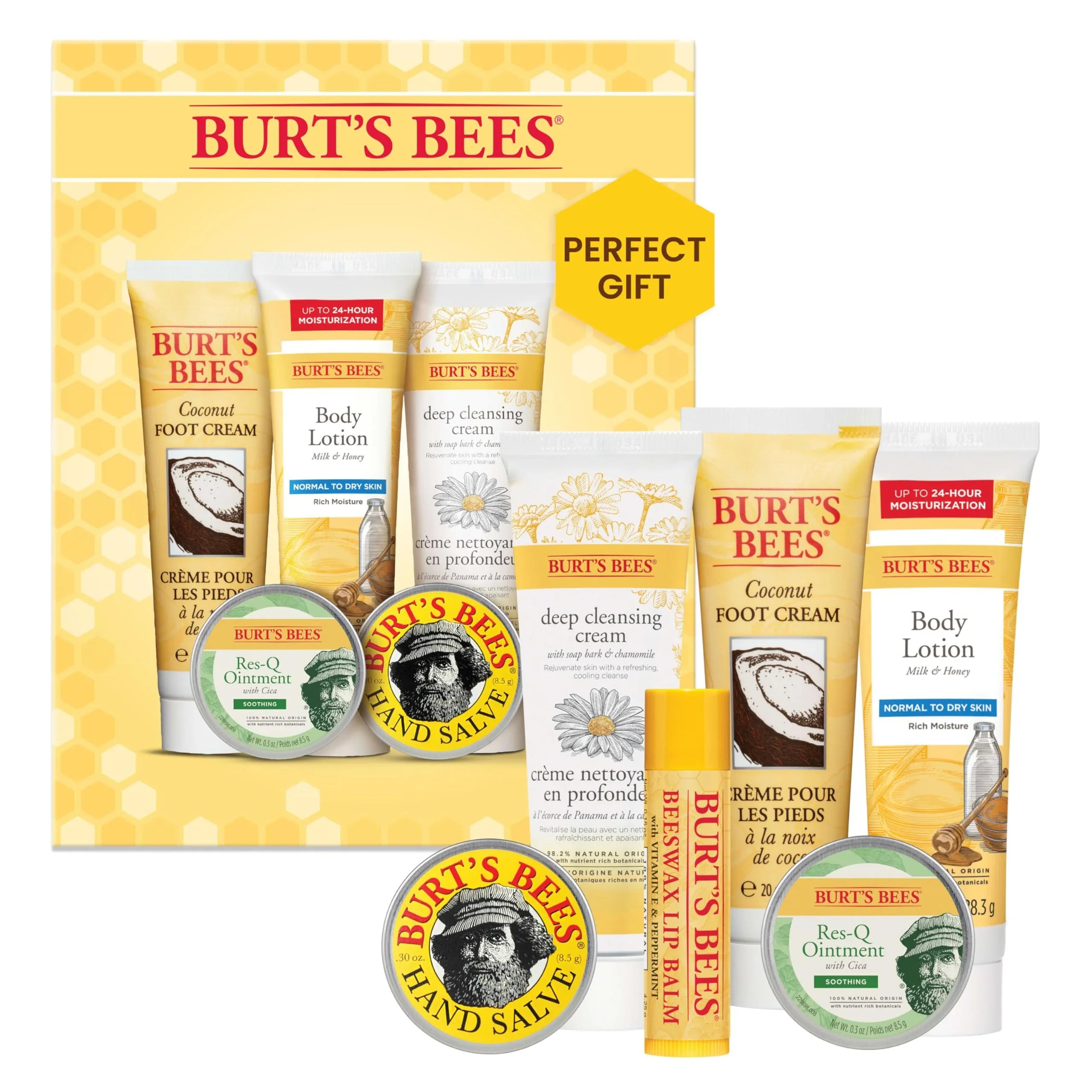 Minis Body Timeless Hand Bark Soap Coconut Chamomile Cleansing Lotion, Bees Milk Foot & Kit and Lip Cream, Beeswax Balm Res-Q Burt's Cream, Honey & Salve with Deep Ointment,