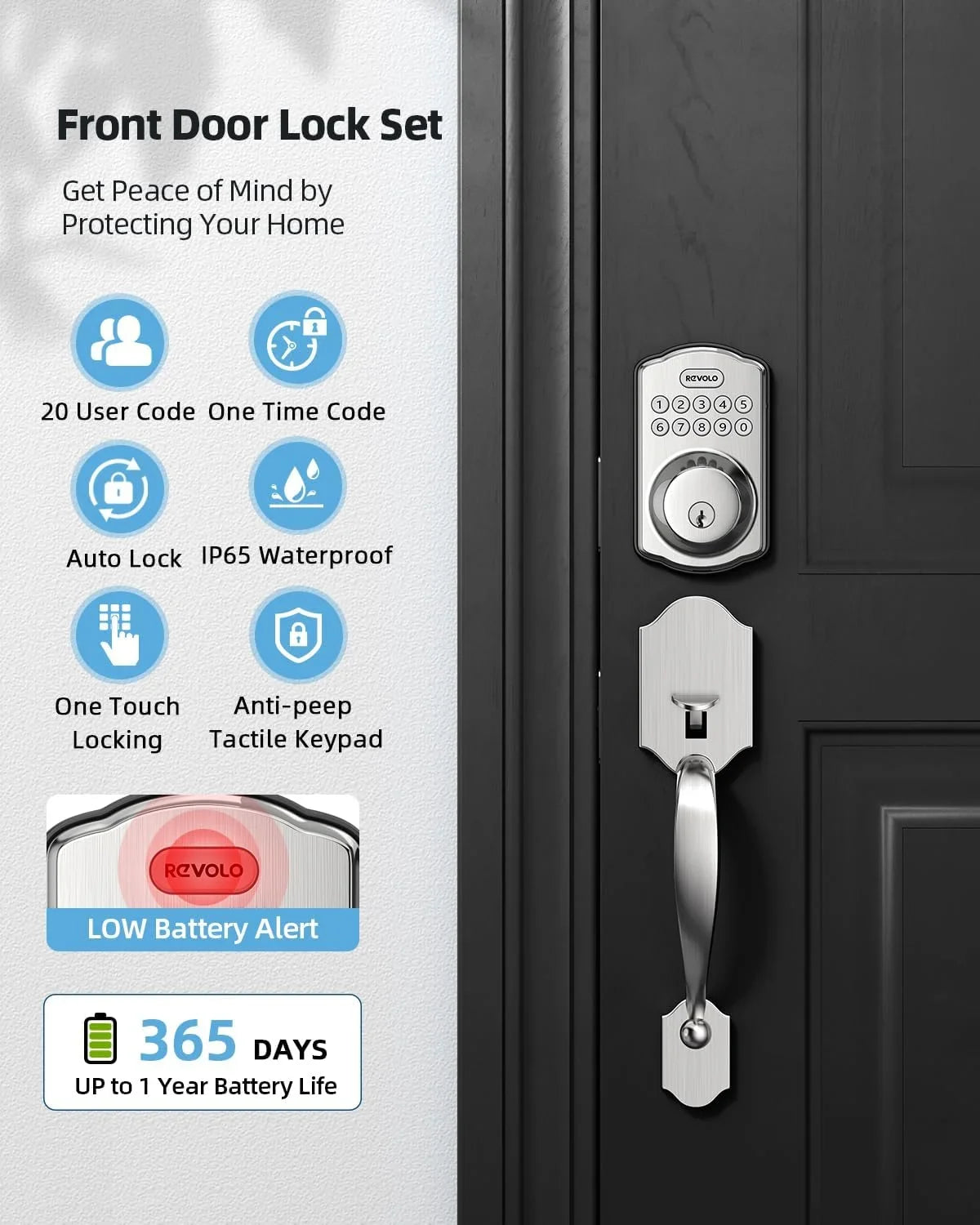 Front GOURE Keyed Sets, Entry RE001 Keyless Handle, Lock, Auto Password, Anti-Peeking Deadbolt, Door Entry, Keypad Lock, Lock Electronic Bronze with Oil-Rubbed Door Handle Smart
