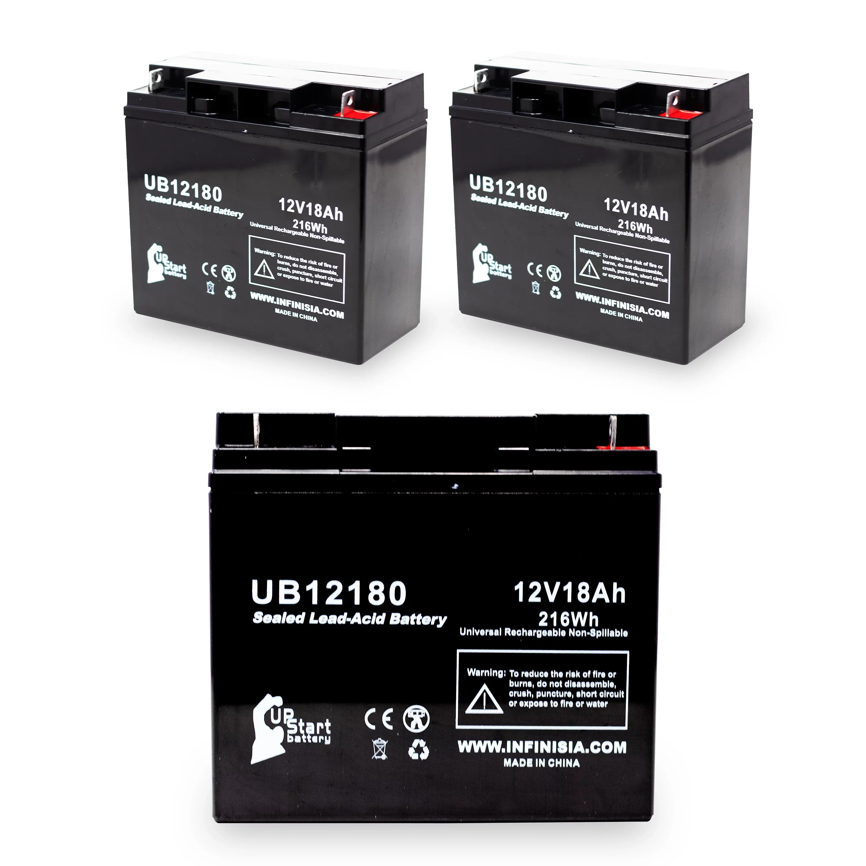 Sealed Battery Eagle 3x CF12V18 18Ah, 18000mAh, Lead Universal (12V, AGM, UB12180 Pitcher SLA) Replacement T4 - Acid Compatible Battery Terminal, Pack -