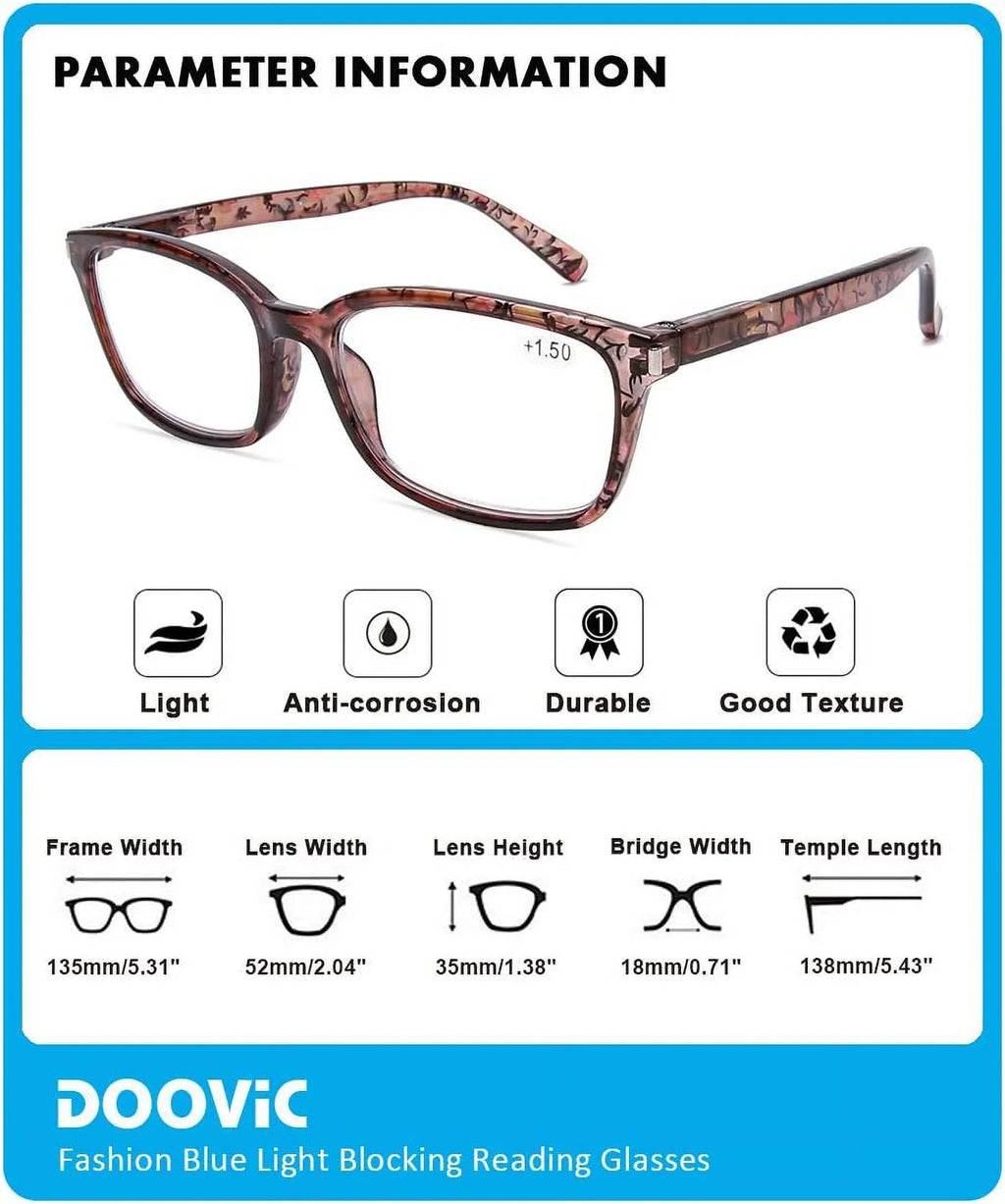 Anti Hinge for Glasses Reading Pack Readers 4 Eyestrain Computer 1.50 Stylish Light Strength Blocking Blue DOOViC Spring Women