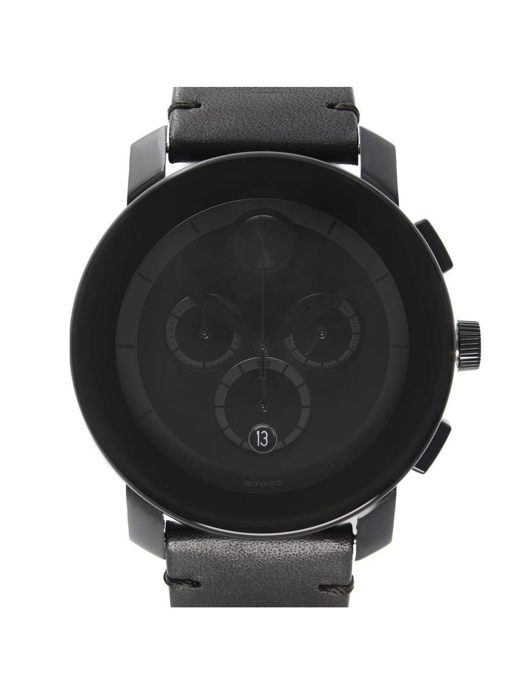 Black Movado Bold Steel Watch Ion-Plated Quartz Mens Chronograph 3600337 Dial
