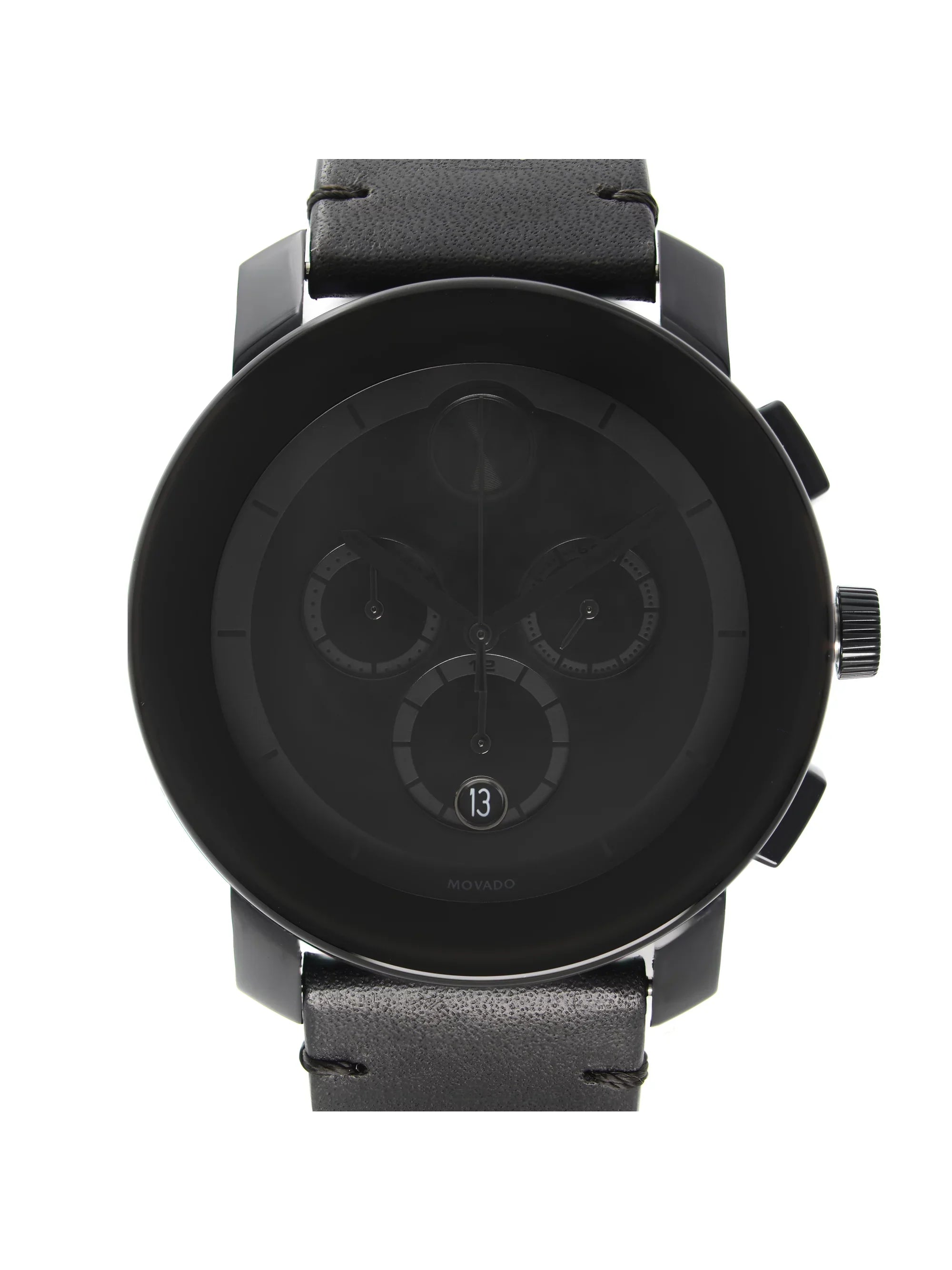 Black Movado Bold Steel Watch Ion-Plated Quartz Mens Chronograph 3600337 Dial