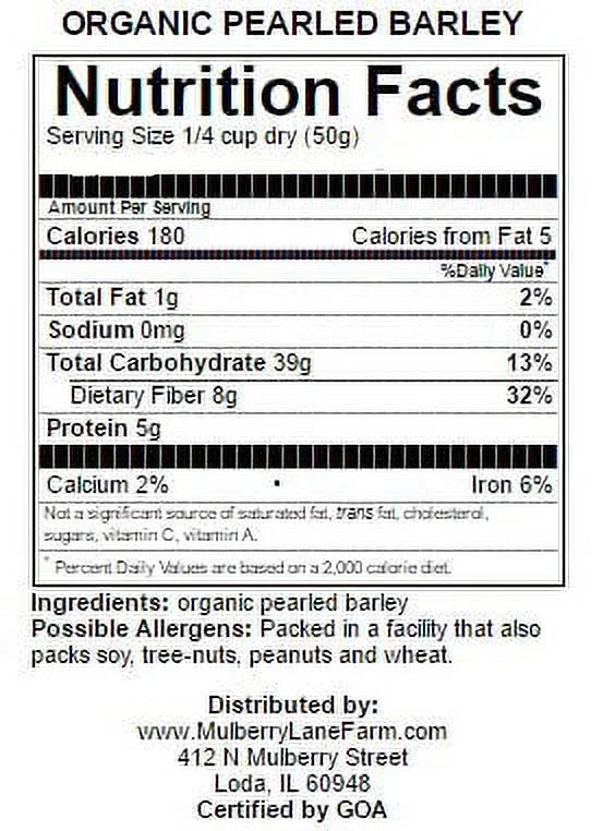 packed Organic, 5 USDA Certified (five Mulberry bulk Barley, Non-GMO, Farms by Pearled pounds), lbs Lane