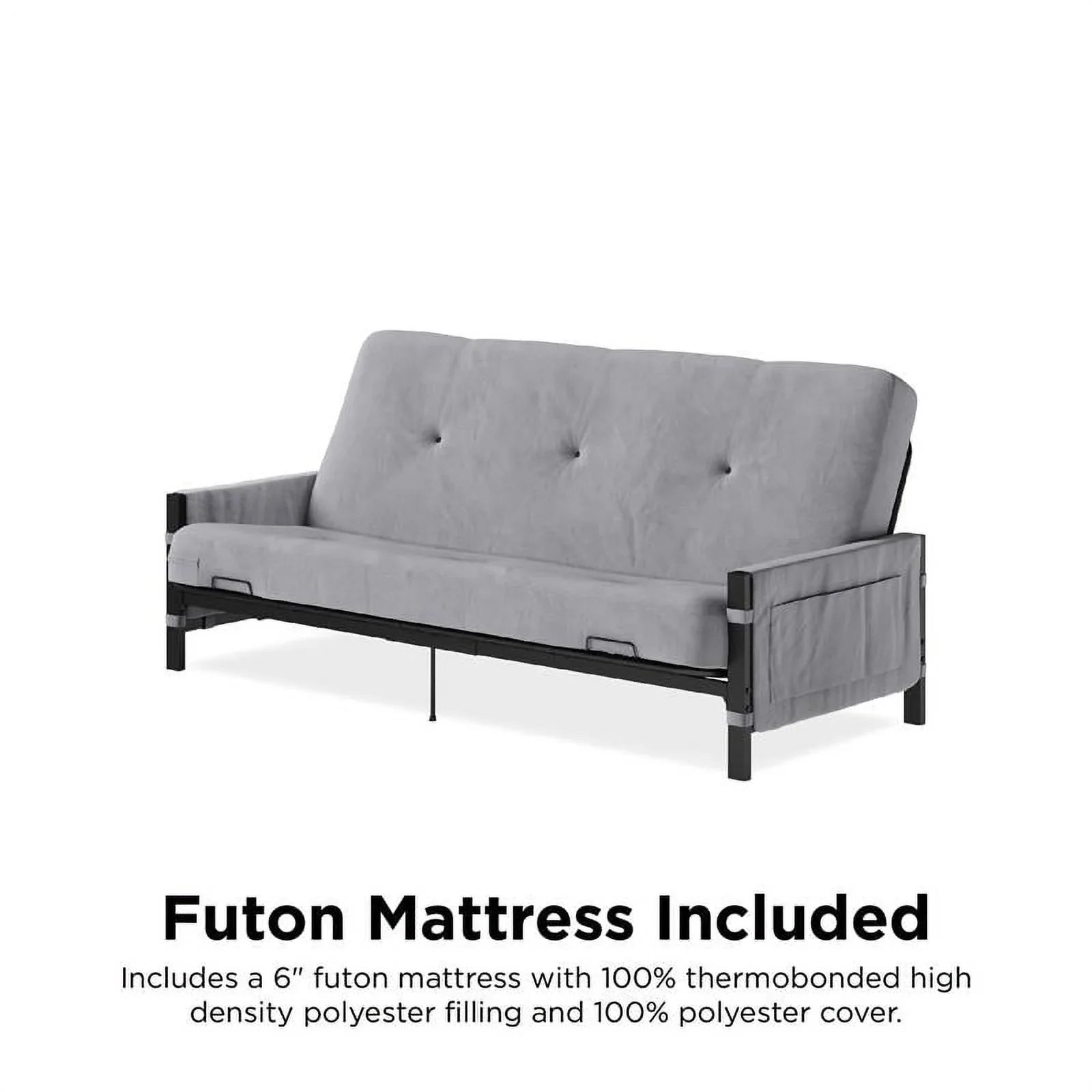 Futon Gray DHP Melbourne with Futon Storage Thermobonded in Mattress 6"