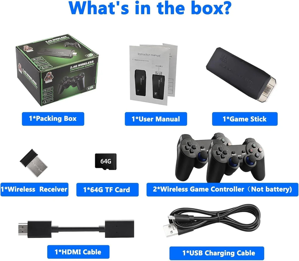 Game (64G) Wireless Retro Built Video Retro 9 Output Plug HD Play Emulators, in Console and 10000+ Stick,Wireless with Stick Game Game 2.4GHz 4K Games, Controllers