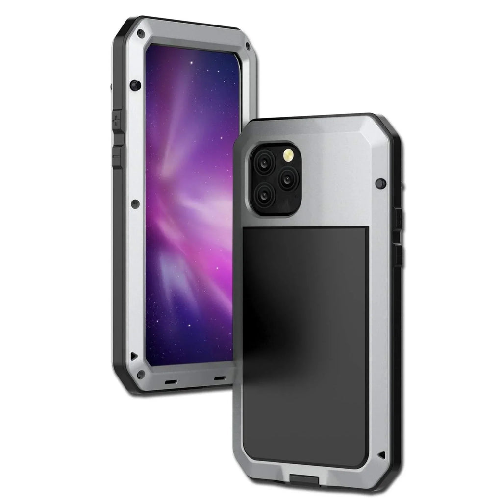 Glass Aluminum Military Rugged iPhone Resistant 12 Heavy Travel Case Shockproof Duty and Gorilla Max Pro (Silver) Protection, Metal Scratch Outdoor Grade