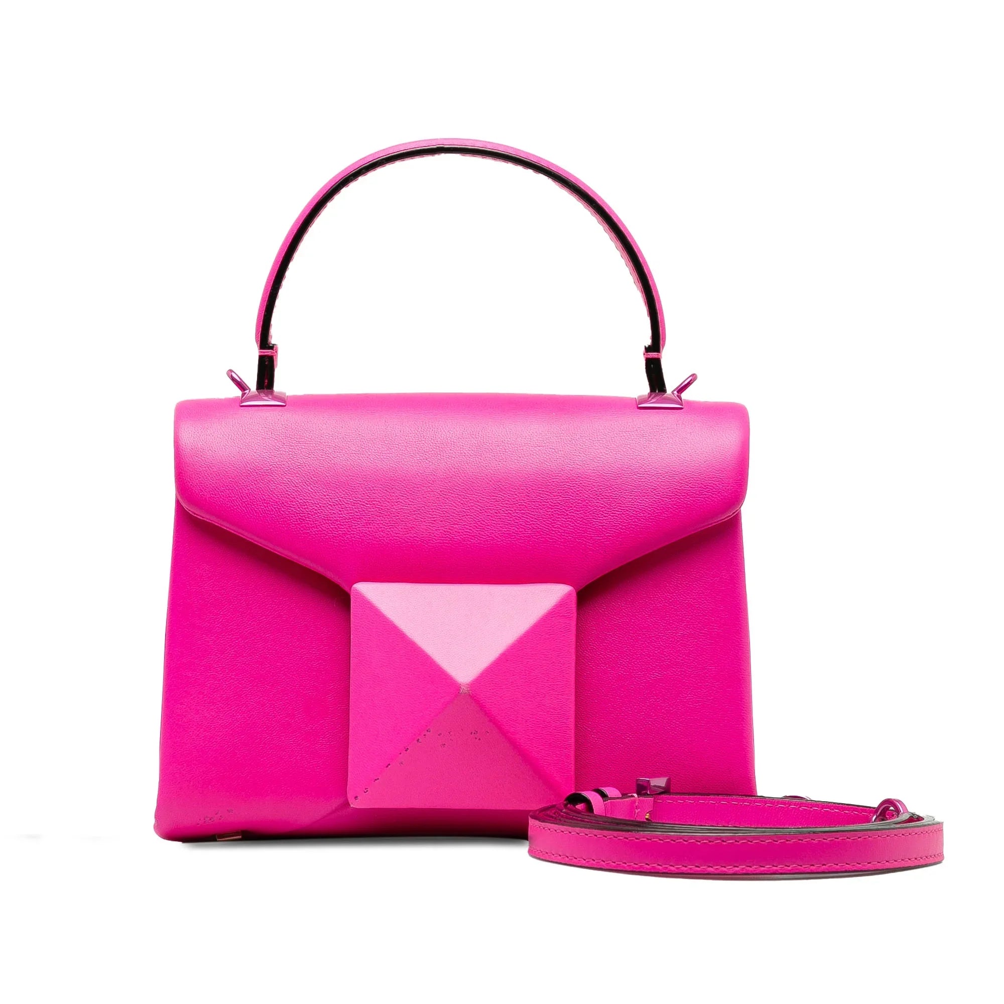 Mini Pre-Owned Unisex Stud Satchel (Good) Valentino Leather Authenticated Calf One Pink