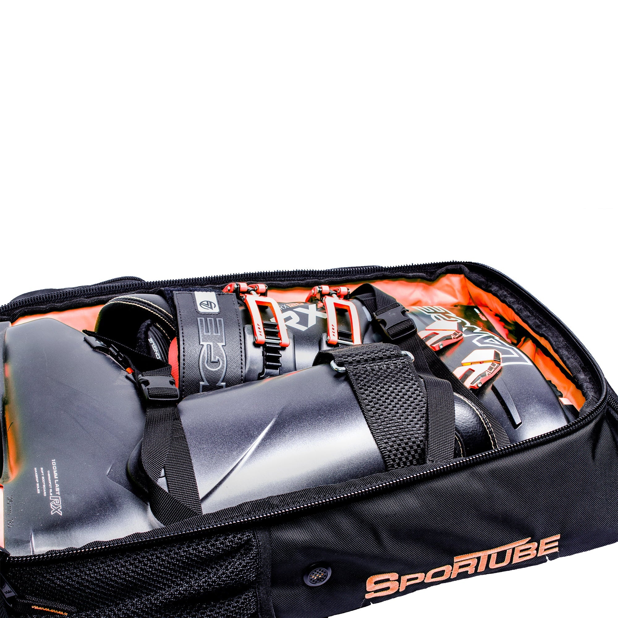 Orange Padded Bag, Cruiser Sportube Gear On Boot & Wheeled Carry Cabin