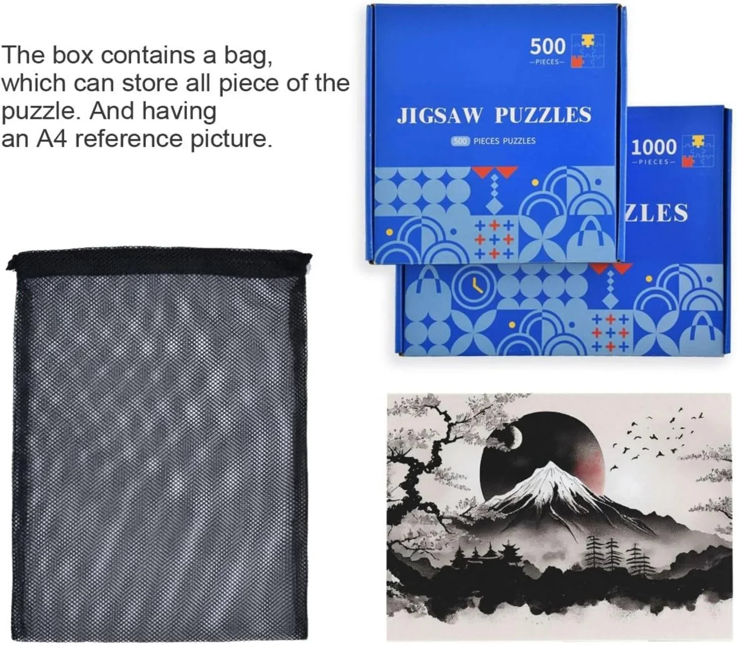 Brain Exercise Puzzle Puzzle Game Zigsaw with Parents for Adults, Gift Traditional Painting 500 Wooden Storage Japanese for Challenging Friends PCS Fun Kids Bag, Print, Family Jigsaw
