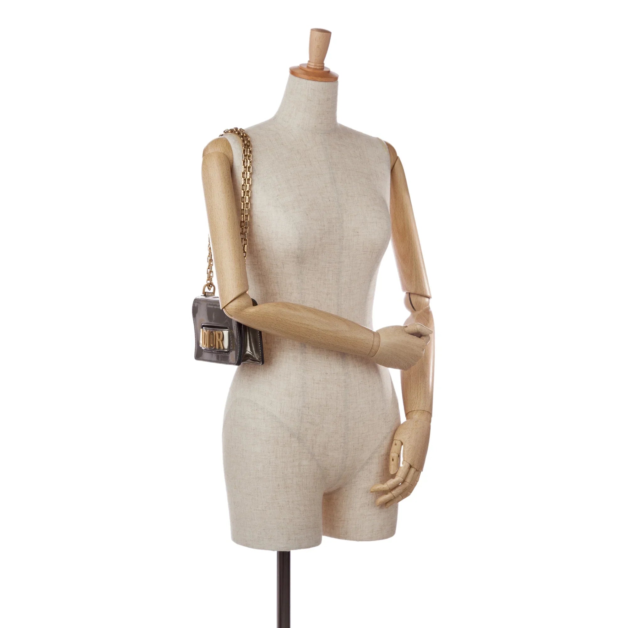 Leather Chain Gray JaDior Mini Pre-Owned Shoulder Flap Calf Bag (Good) Unisex Authenticated Dior