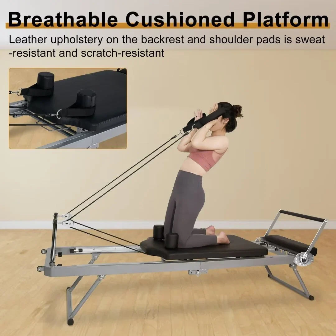 lbs Reformer, Docred Home with Capacity Quiet Spring Foldable Weight Machine Pilates Workout Reformer to Gym，Beginners，Up for 300 Pilates