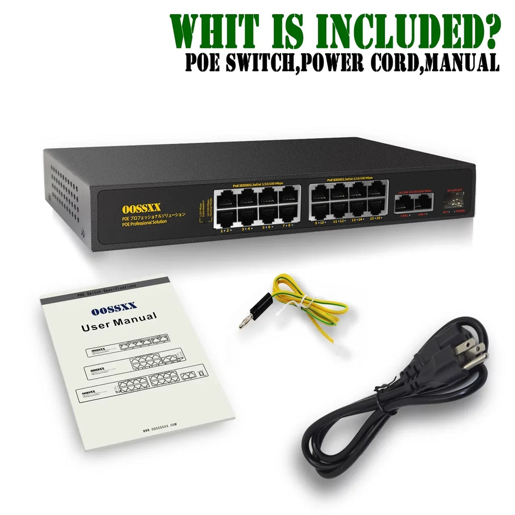 Power POE Up-link/1 Ethernet Passthrough Port SFP) Switch, Router, Switches Unmanaged Networking Fiber Outdoor (16 Extender PoE+/2 Powered Hub Internet Network Gig Port 16 Computer
