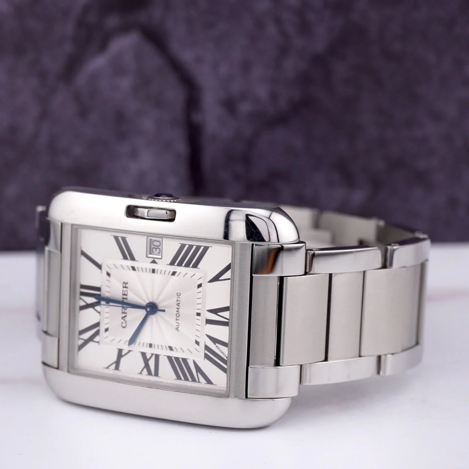 Anglaise Tank Mens 37mm Silver 49mm Cartier Watch by Steel Stainless 3507 Dial