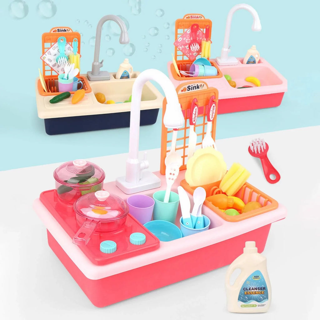 for Children Electric Board Board Role Kitchen System Water for Toys Playing Girls Running Pretend Toys Game Dishwasher Sink Play House Boys Toddlers With Cycle Automatic Play Water Toy Alphabet