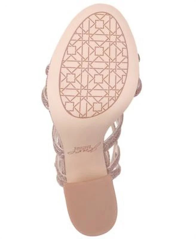 Padded Flare Shari Buckle Sandal MISCHKA Caged JEWEL Pink Womens 6 BADGLEY Slingback Strap Ankle Glitter Round Toe