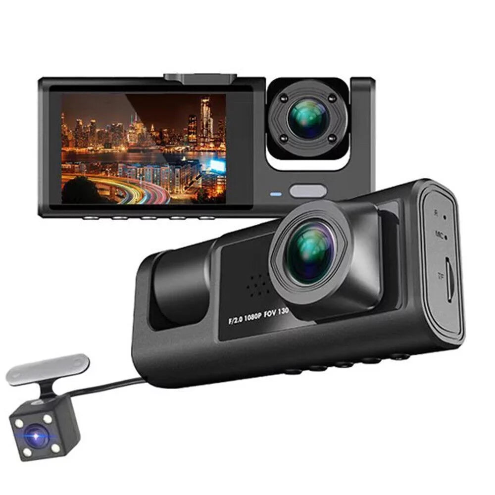 Dash HD Cam G-sensor Recorder Front/Rear/Inside Lens Kqiang Car 1080P Video Dual Camera