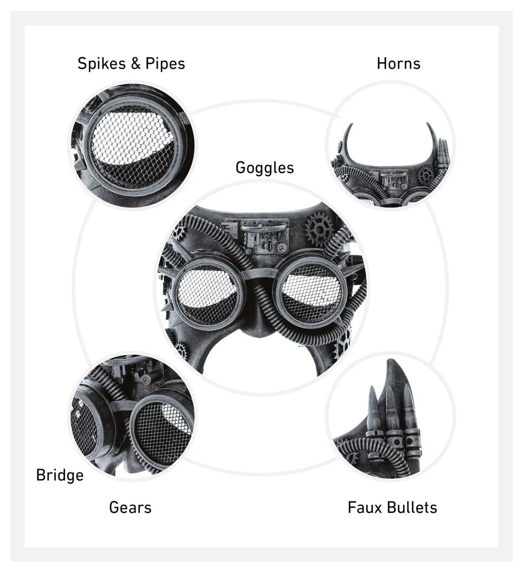Goggle Mask Half Robot - Silver Steampunk Face Gladiator Studio Attitude Costume