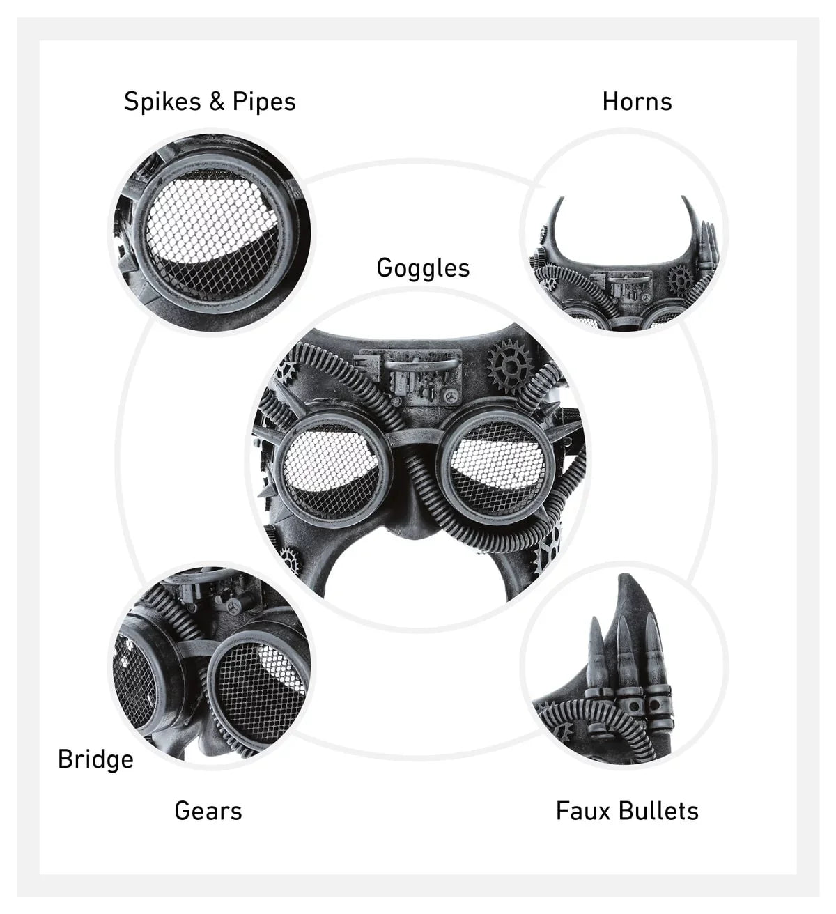 Goggle Mask Half Robot - Silver Steampunk Face Gladiator Studio Attitude Costume