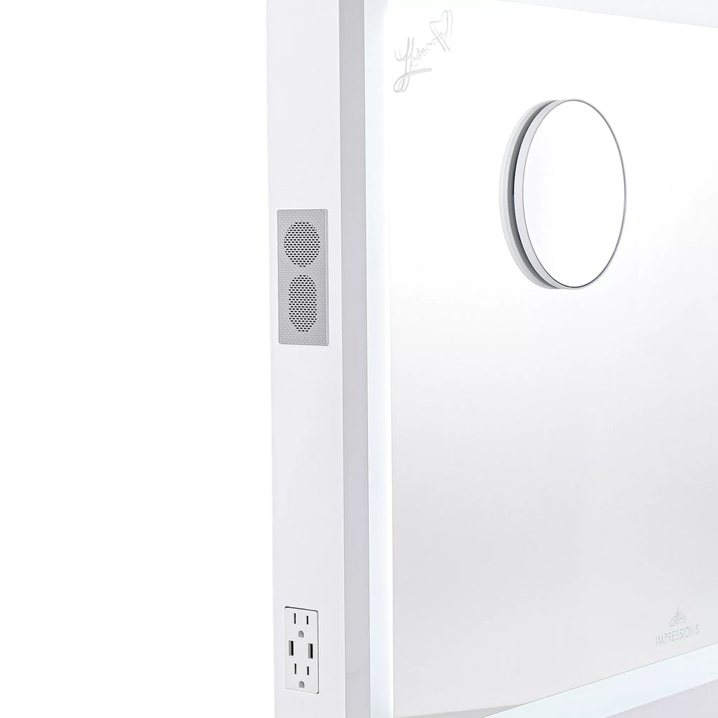 Tabletop Pro Switch, or Desk Mount Frame Dimmer 3X with and Vanity for and Mirror Metal Impressions Liane Mirror (White) Speakers Mirror Magnified Wall Makeup with V. Lighted Outer