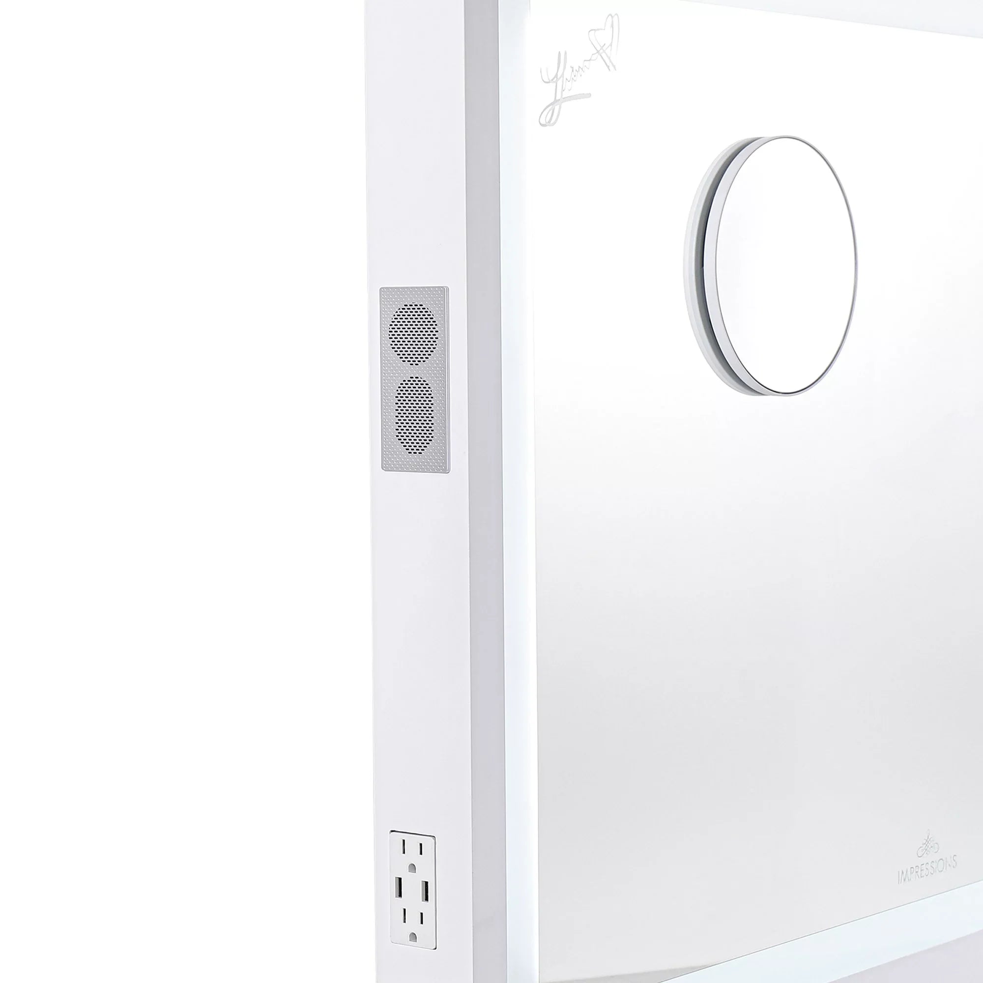Tabletop Pro Switch, or Desk Mount Frame Dimmer 3X with and Vanity for and Mirror Metal Impressions Liane Mirror (White) Speakers Mirror Magnified Wall Makeup with V. Lighted Outer