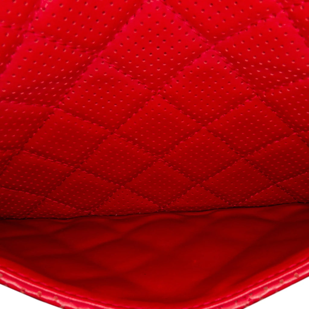Classic Pre-Owned Chanel Single Bag Lambskin Authenticated Red (Good) Shoulder Perforated Leather Unisex Jumbo Flap