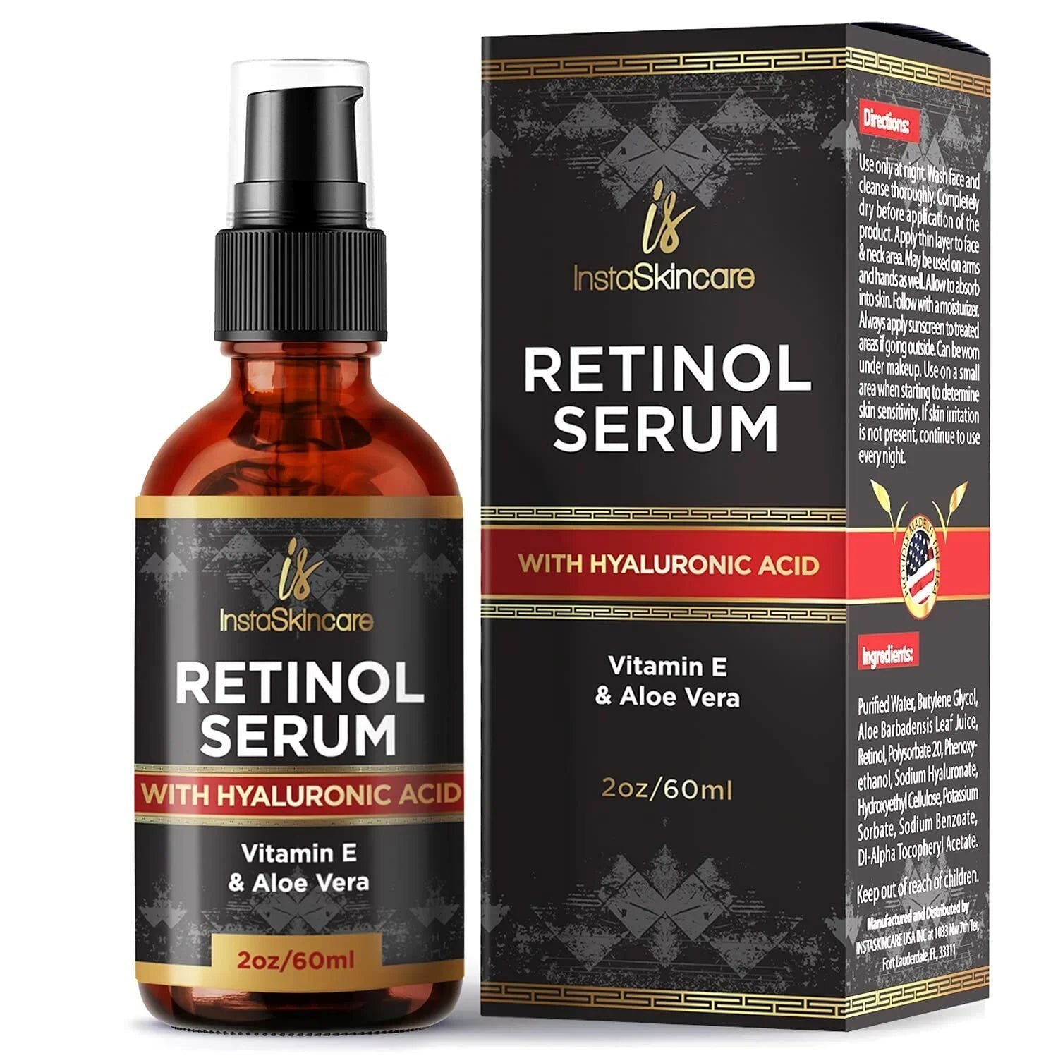 Serum Vitamin Face A Aging Acid Vera oz 2 Anti E Aloe Retinol + fl Hyaluronic For