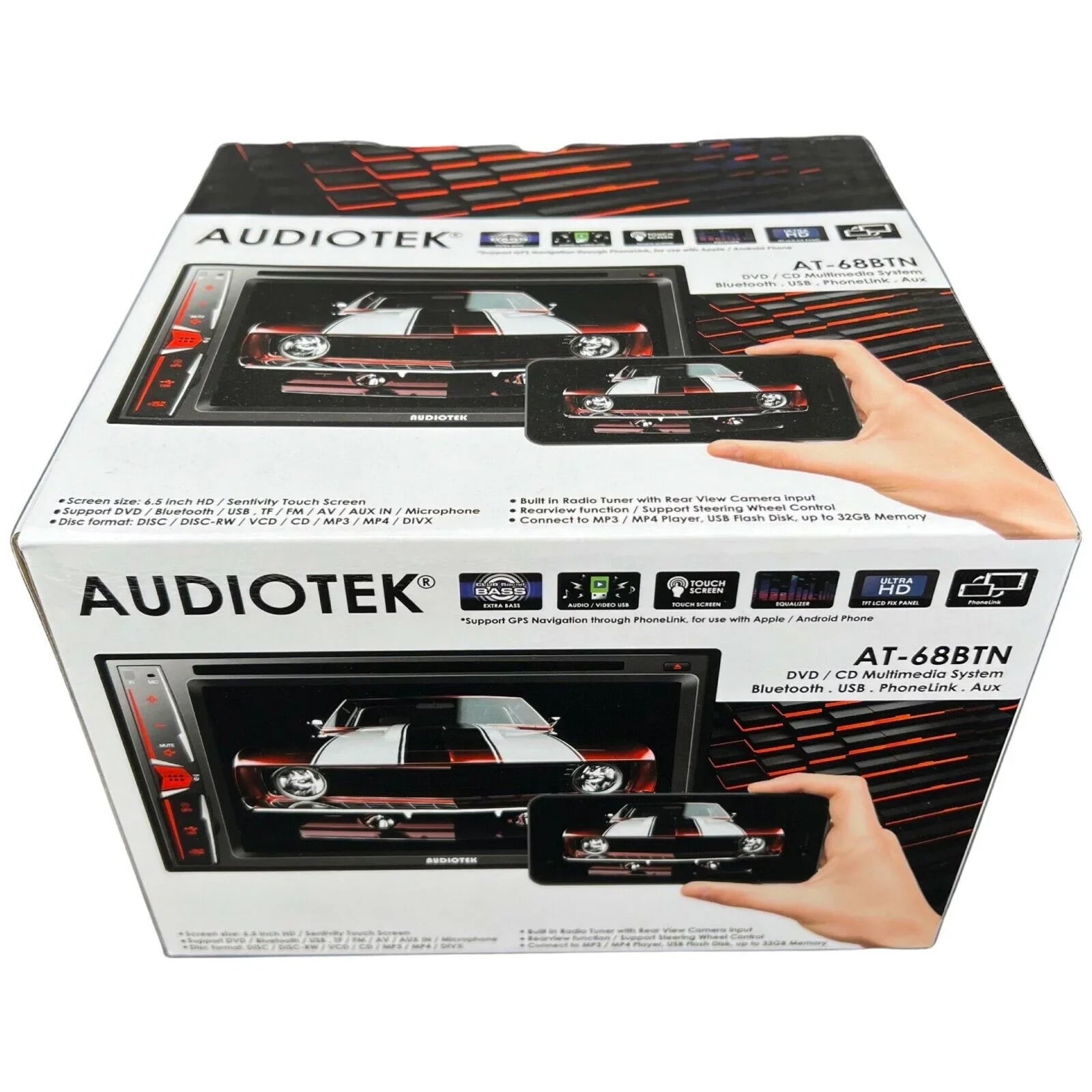 Screen 6.2" Radio Bundle Rearview XV95BK Link+ AT-68BTN Touch Camera Audiotek Mirror