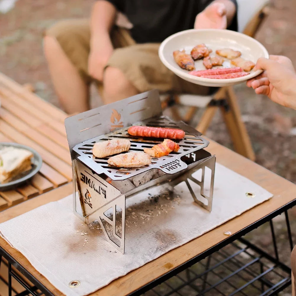 Cooking Furnace Stainless Firewood Furnace Steel Outdoor Picnic Camping Multifunctional BBQ Accessory Stoves Anself Detachable Portable