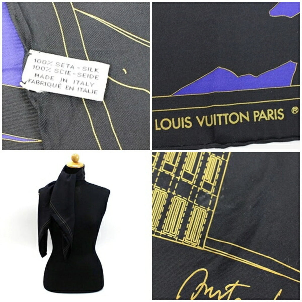 Black Louis Silk (Good) Pre-Owned Muffler Women's Vuitton Scarf