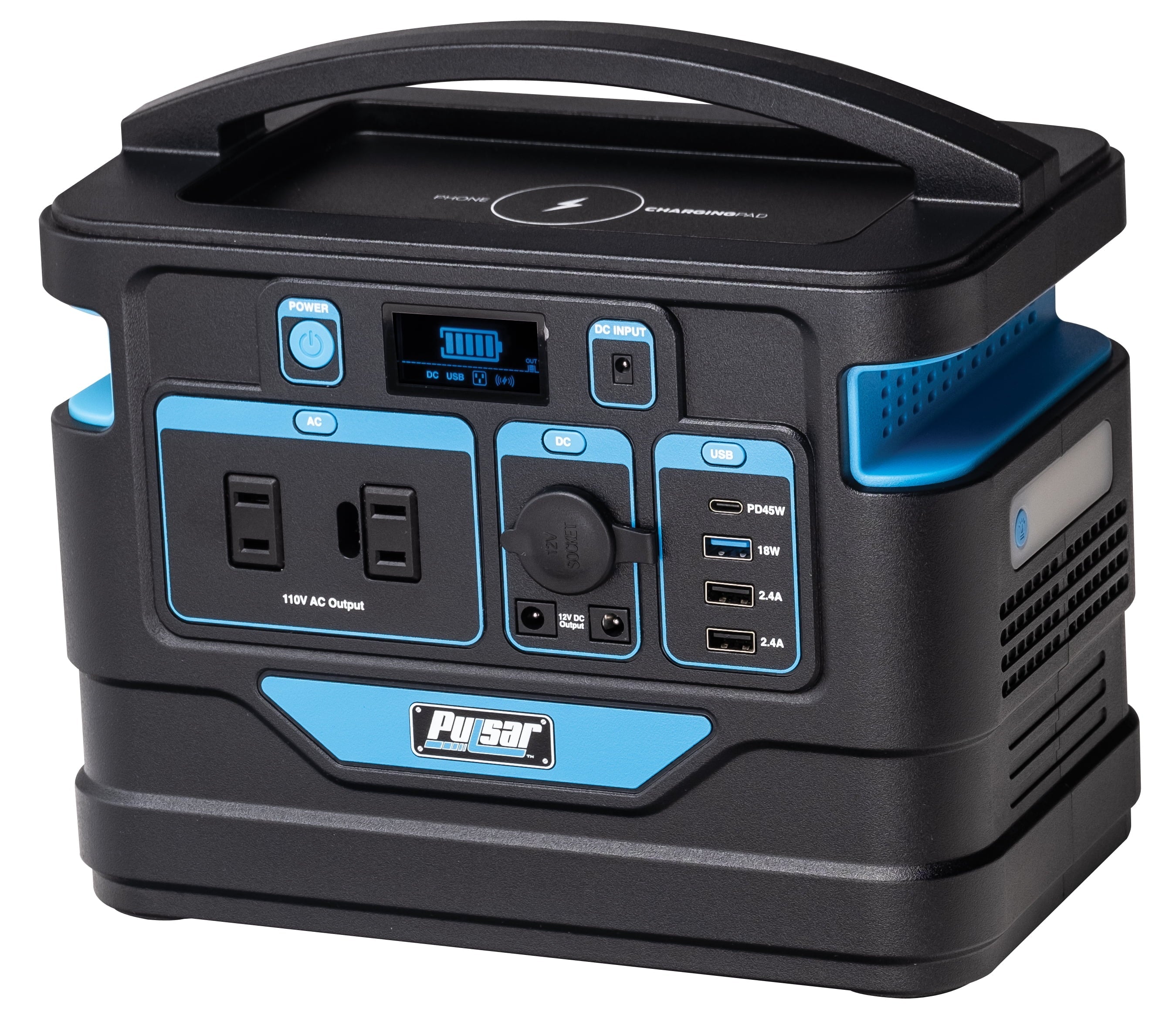 LCD Wireless Pad 500 Pulsar Power Capacity) and Watt Portable Station with Lithium-Ion Charging Display (518Wh