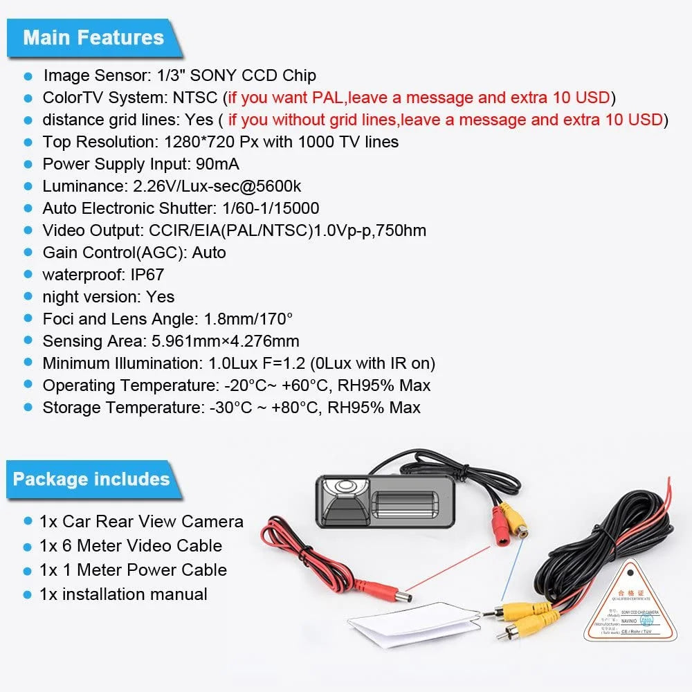 HD Vision Field Waterproof Night CCD Camera Car VW Backup Rear Skoda New Beetle View for Parking 170°Viewing
