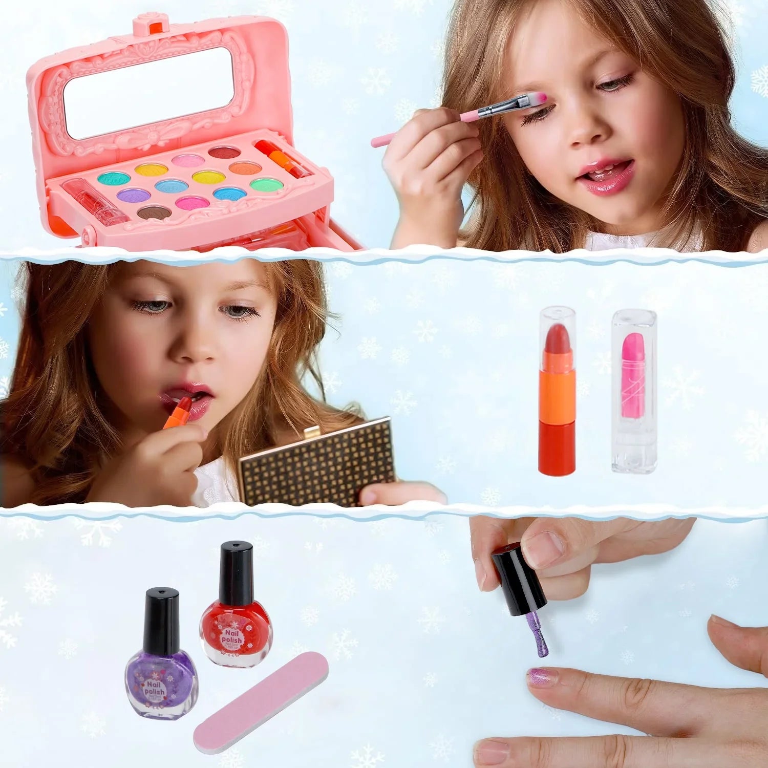Kit Non-Toxic Washable Little Gift Kids 42 & 3-12 Girl Makeup Makeup Set, Set for Cosmetic, (Pink) & Christmas Pcs Toys Birthday Safe Girl Real Old Year for Kids Toddler Frozen Girl Makeup