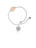 Four Delight Leaf Delicate Leaf 6.25+1.75" Silvertone Bracelet, - Clover Jewelry Rose Antiqued Goldtone