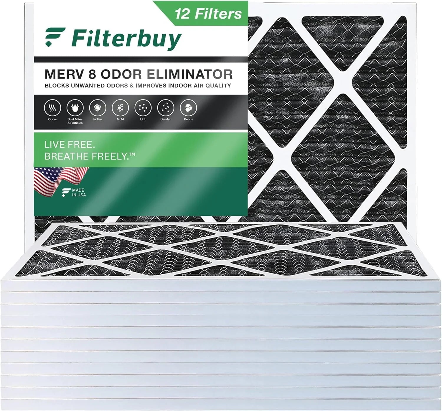Carbon Activated AC Odor 20x22x1 MERV Eliminator Filterbuy with HVAC Pleated (12-Pack) 8 Filters Air Furnace