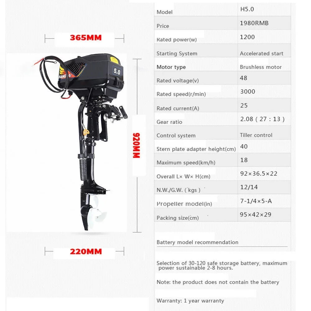 Kayak, Motor 48V/1200W Paddle with Motor Boat Boats Electric Boats, Trolling Small and Fiberglass Brushless,Outboard Wooden 5HP Pure Boats, - for Copper Ships, Motor