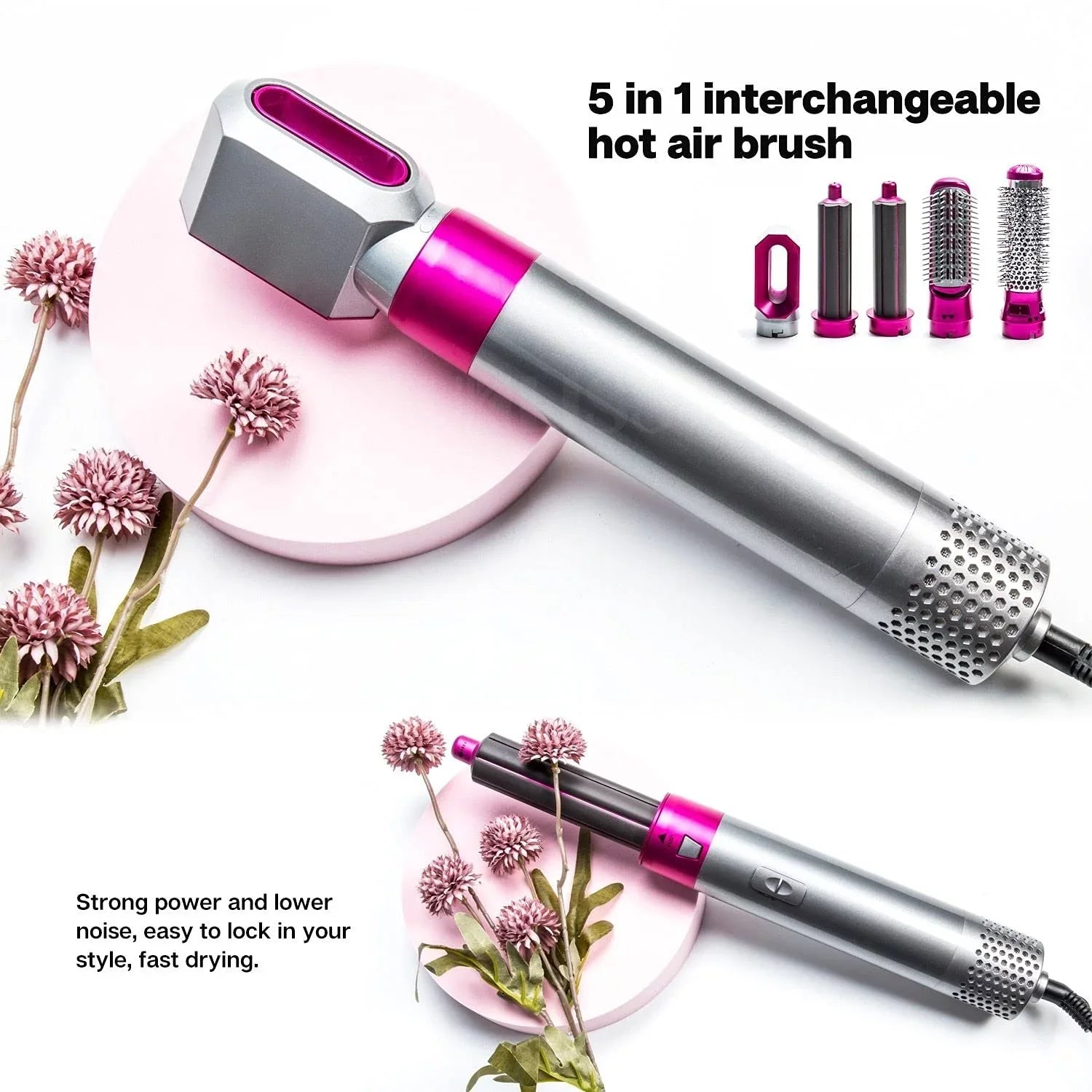 and Dryer - - 5-in-1 Detachable Negative Color: Brush Styling, Automatic Straightening Brush Heads PinkGold Dryer Blow Ionic Curling Hair Hair with Brush Styler for Electric