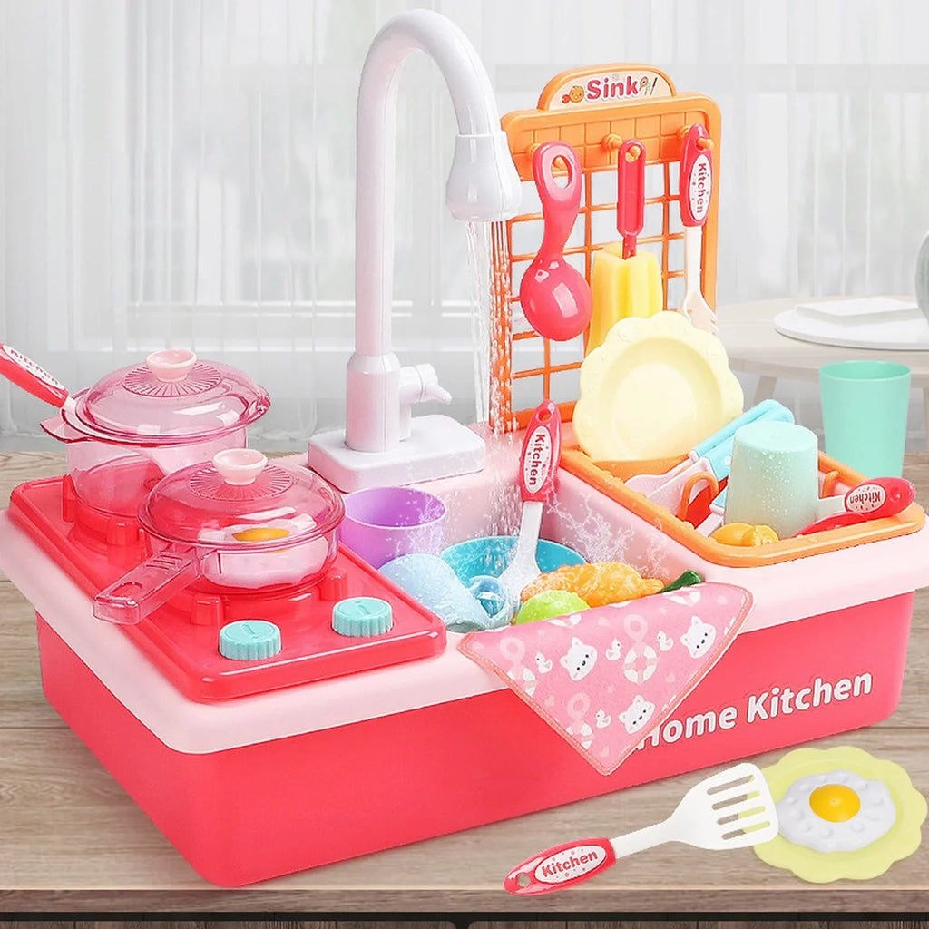 for Children Electric Board Board Role Kitchen System Water for Toys Playing Girls Running Pretend Toys Game Dishwasher Sink Play House Boys Toddlers With Cycle Automatic Play Water Toy Alphabet