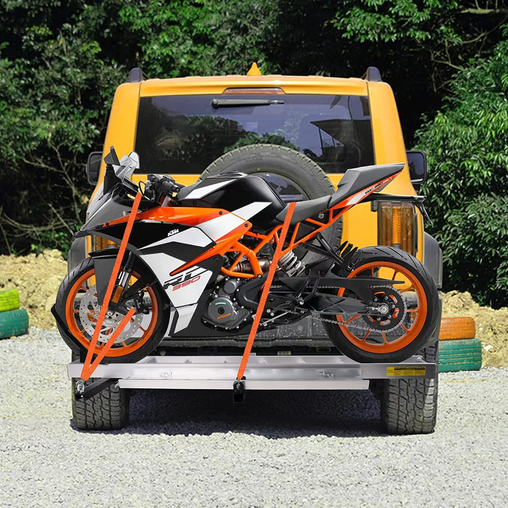 Motorcycle with 2" Hauler Ramp, Aluminum Carrier Dirt Rack receiver Motorcycle Hitch Trailer Loading Hitch-Mounted Bike Scooter Carrier