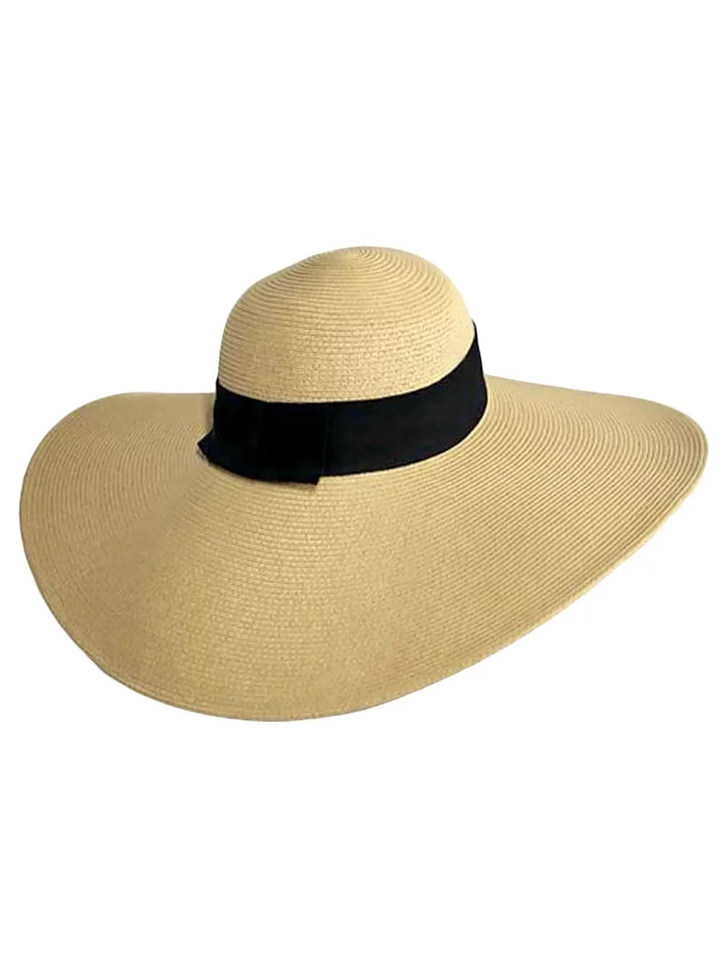 Band Floppy Ribbon Wide Tan Brimmed Black With Hat Hat