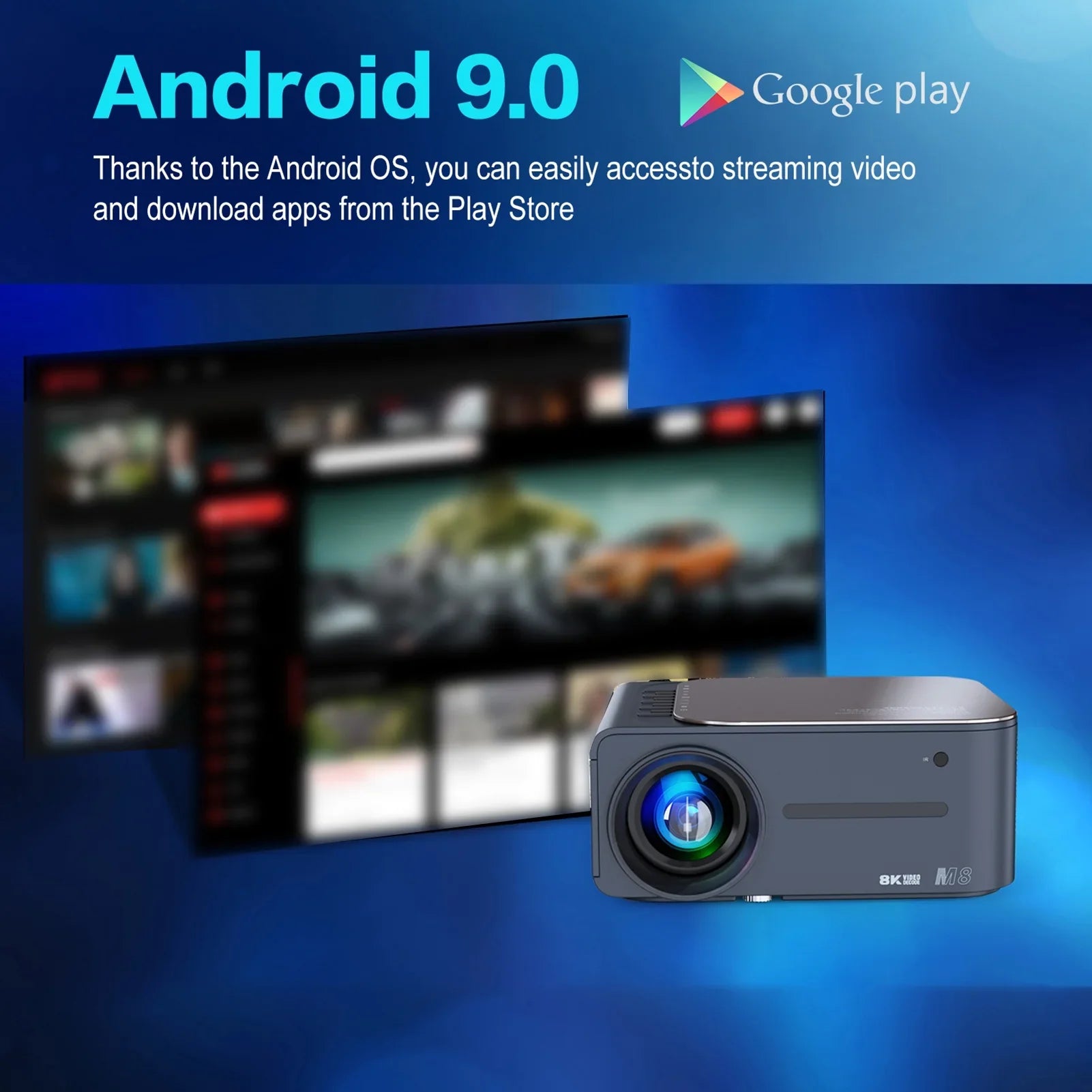 Intelligent 80,inch Keystone 8K Screen 9 Android HDR 2.4G+5G Voice Large Clear Correction Control BT5.0 moobody WiFi Projector AI Ultra