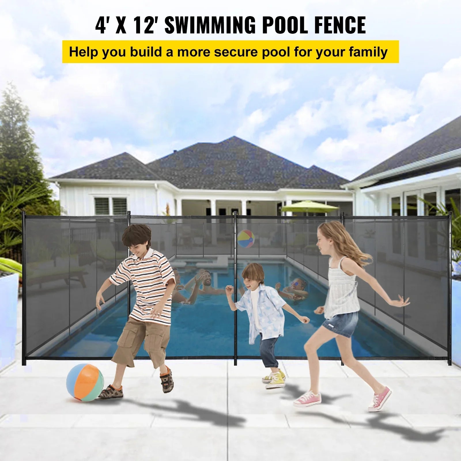 Security ft Swimming Pools Foot Pool and Inground 4 Fabric SKYSHALO Fencing Fences Fence, Pool Poles for Pool Privacy 1000D PVC x Removable Tubes, and 12 Aluminum Breathable with for Pool Fence Mesh,