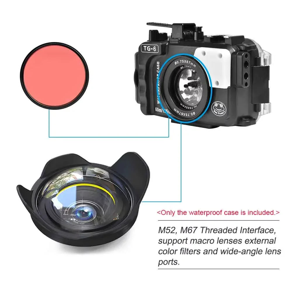 Camera Protection frogs Sea for Diving TG-6, Underwater Case Waterproof Olympus 60m/195ft Housing,