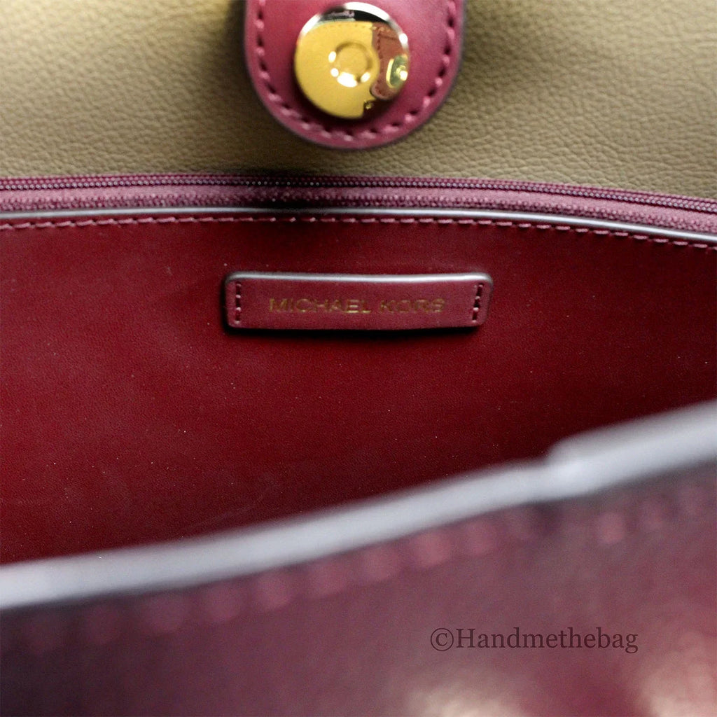 Shoulder Kors Tote Belted Cherry Michael Bag Purse Reed Leather Dark Large