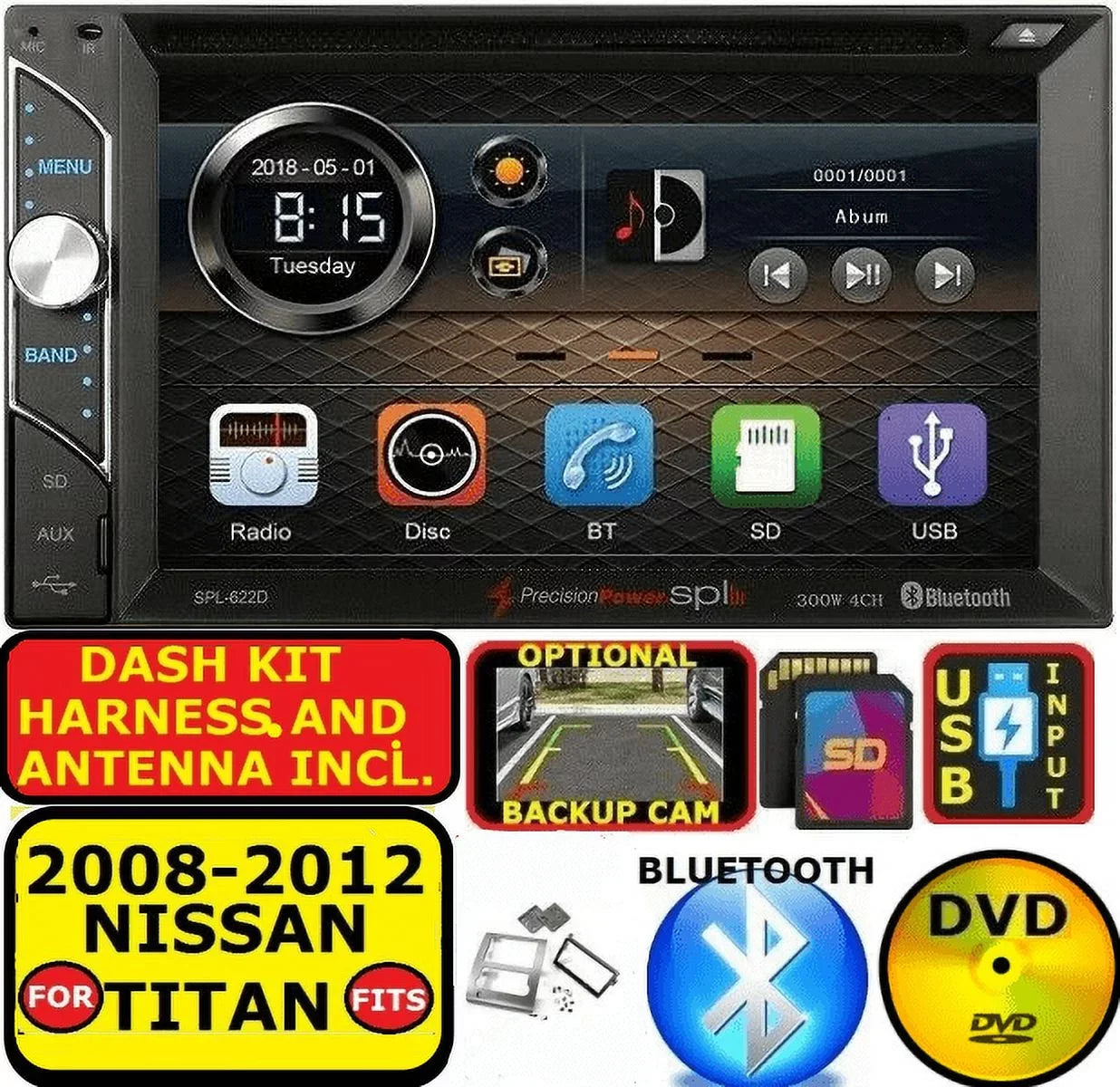 CD/DVD 08-12 FOR BLUETOOTH RADIO PKG STEREO CAR TITAN TOUCHSCREEN FITS USB /