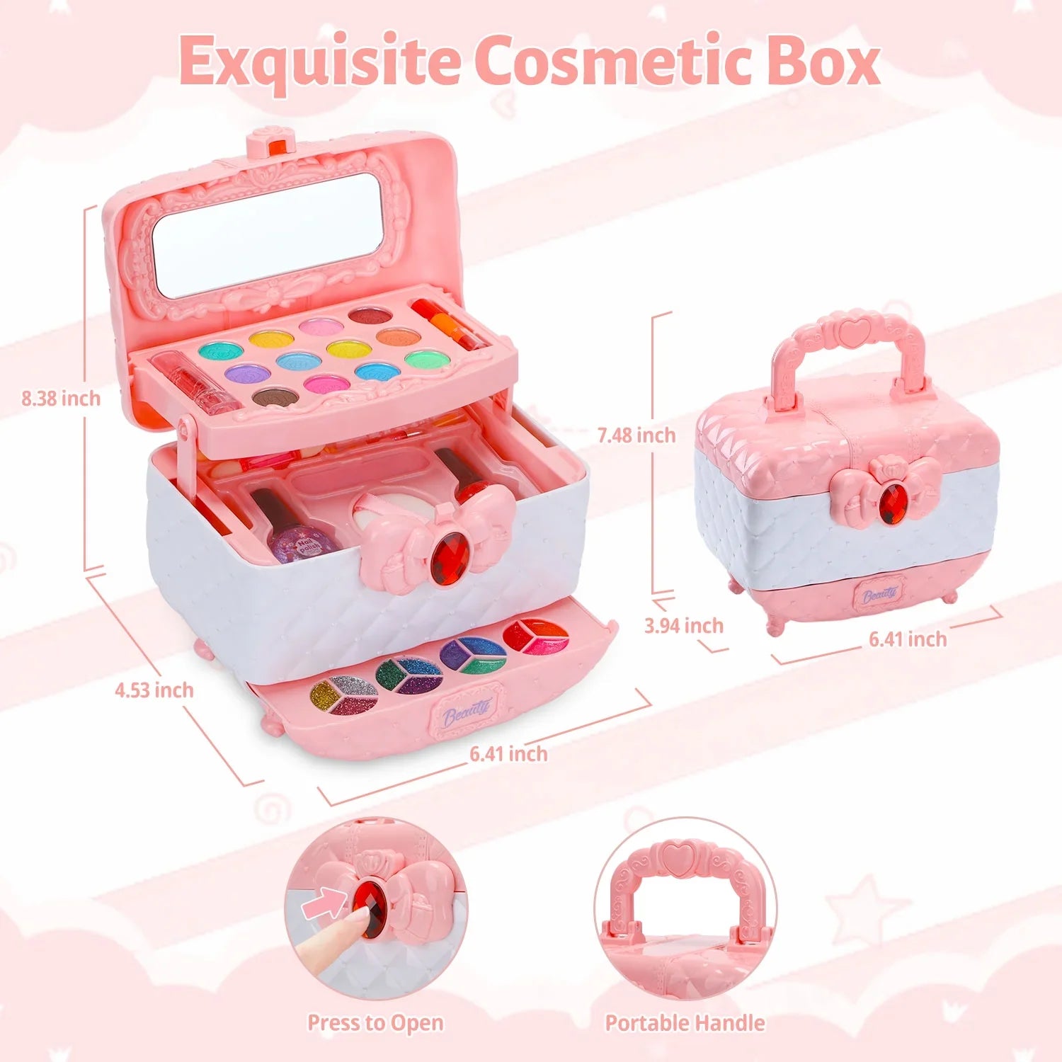 Kit Non-Toxic Washable Little Gift Kids 42 & 3-12 Girl Makeup Makeup Set, Set for Cosmetic, (Pink) & Christmas Pcs Toys Birthday Safe Girl Real Old Year for Kids Toddler Frozen Girl Makeup