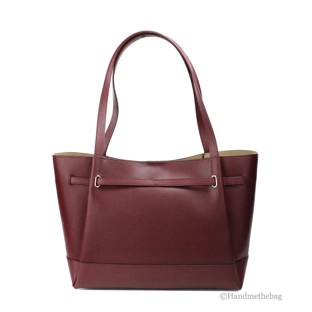 Shoulder Kors Tote Belted Cherry Michael Bag Purse Reed Leather Dark Large