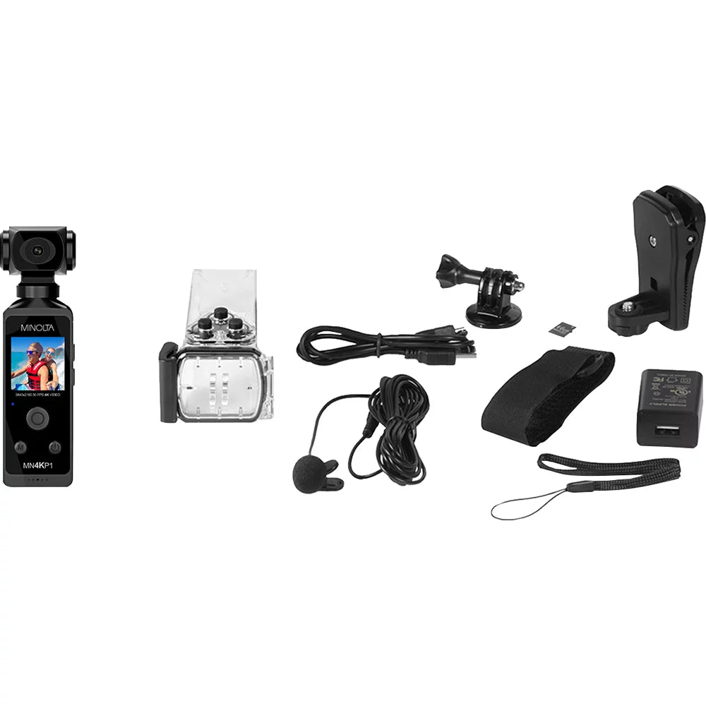 Minolta & MN4KP1 Pocket Camcorder Housing (Black) 4K Waterproof HD Ultra w/WiFi