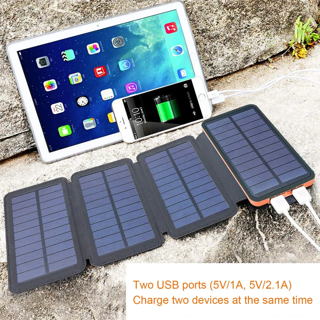 Power Light Outdoor Flashlight, (Orange) Panels with LED Dual Solar Ports Bank, 4 30000mAh Solar Camping 5V USB Detachable, Hiking Portable SOLPOWBEN Charger for