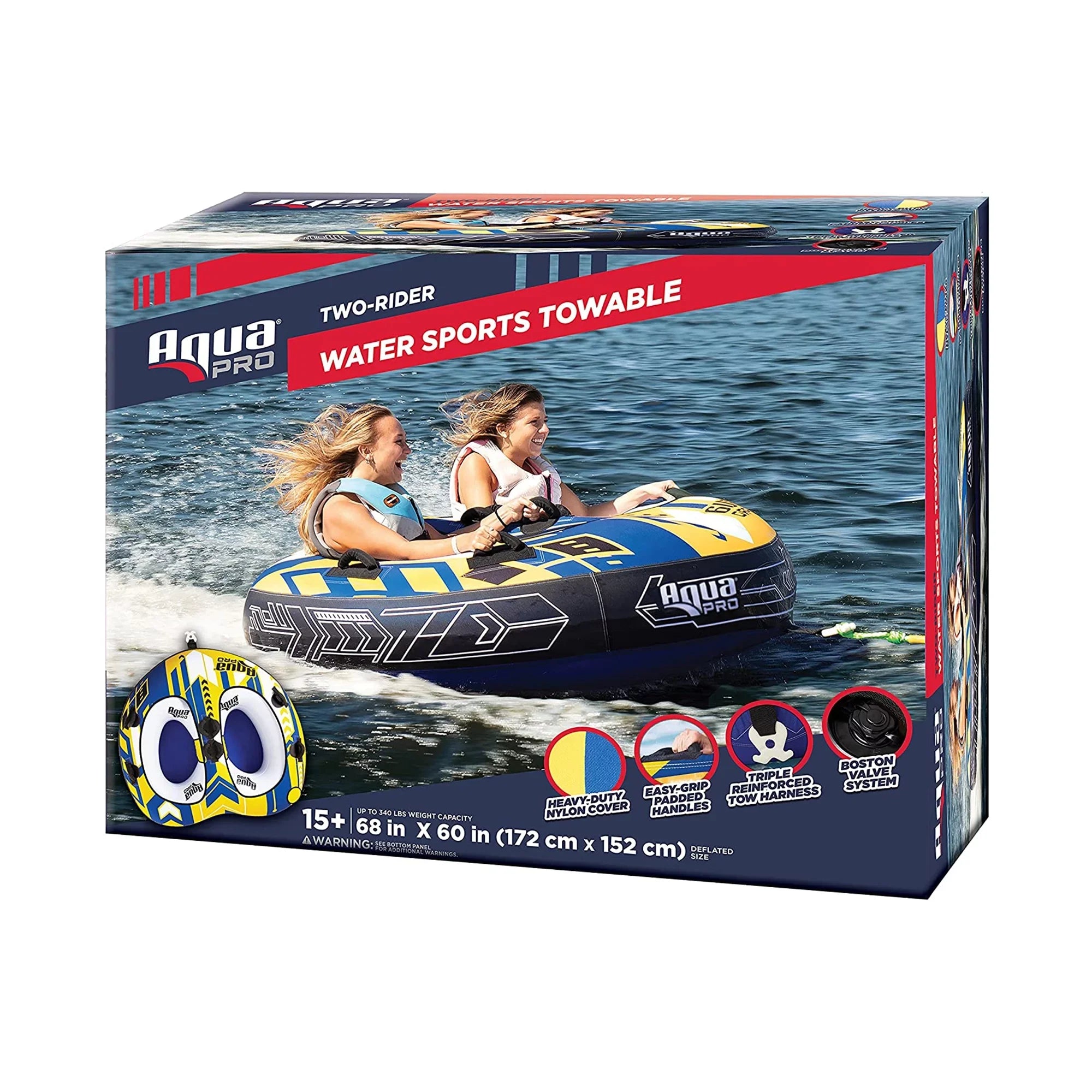 Nylon Heavy AquaPro 2 Person Style Deck Yellow Rider, Blue Towable Duty &