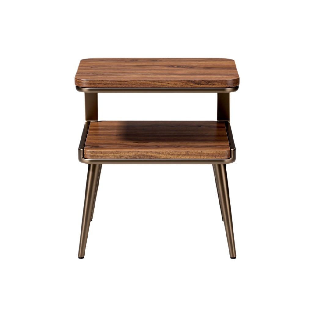 Modern Wooden Side Table with Two-Tier Design and Metal Legs